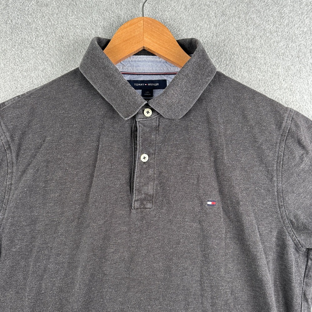 Tommy Hilfiger Polo Shirt Mens L Slim Fit Charcoal Gray 78J0043 Short Sleeve